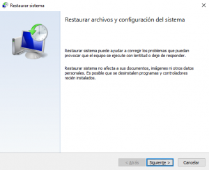 restaurar sistema windows 10