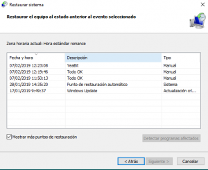restaurar sistema windows 10