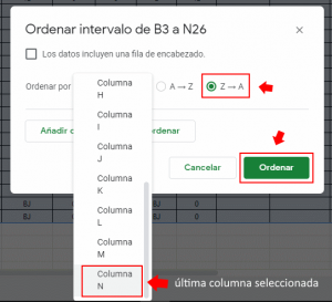 ordenar excel