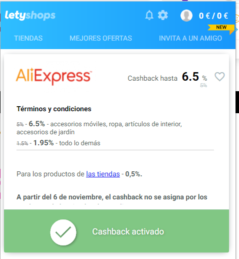 cashback activado letyshops