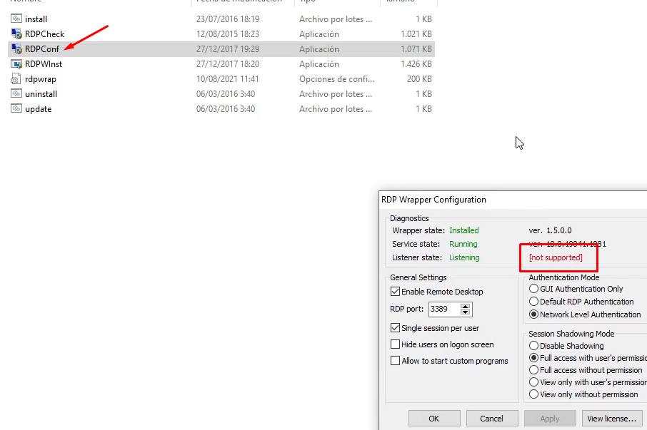 not suported rdp windows 10