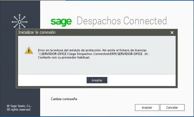 Error en la lectura del modulo de protección. No existe el fichero de licencias.