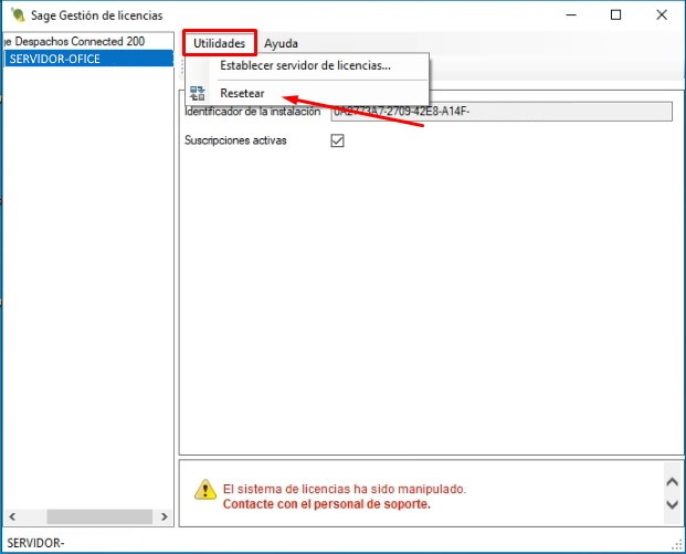 resetear licencias sage connected